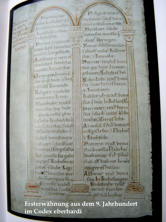 Seite des Codex Eberhardi mit der Ersterwähnung aus dem 9. Jahrhundert