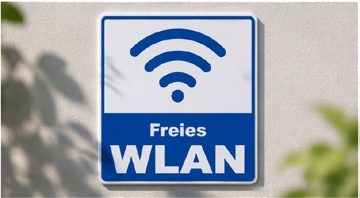 Hinweisschild „Freies WLAN“ an einer Hauswand