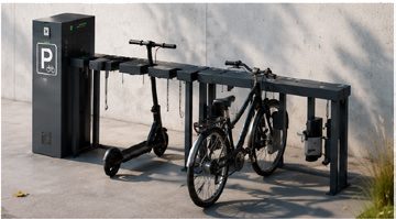 Ladestation mit abgestelltem E-Bike und E-Roller